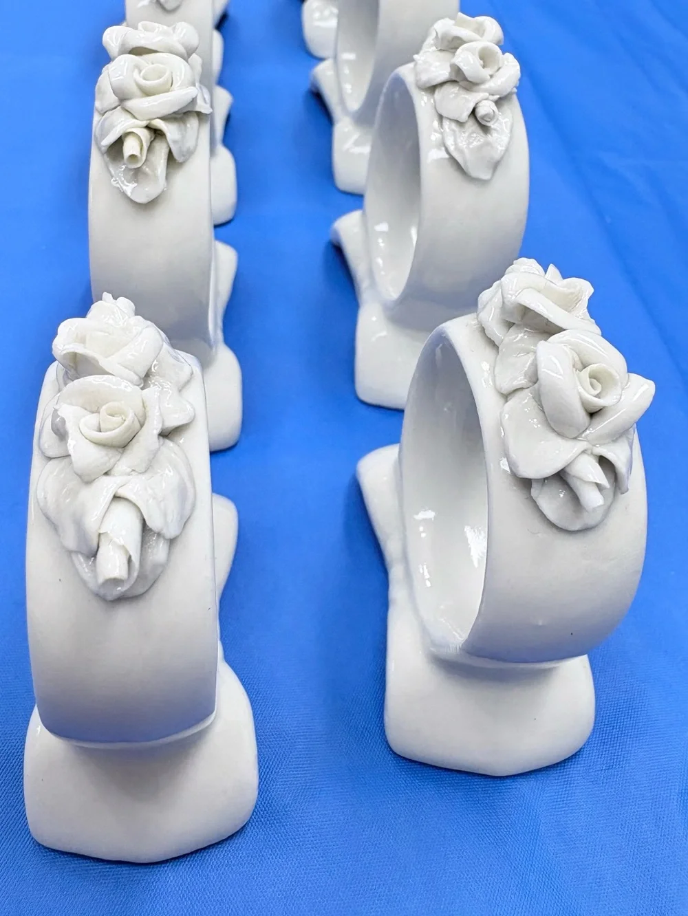 Vintage Wihelm Rittirsch Germany Porcelain Rose Napkin Rings Set of 8